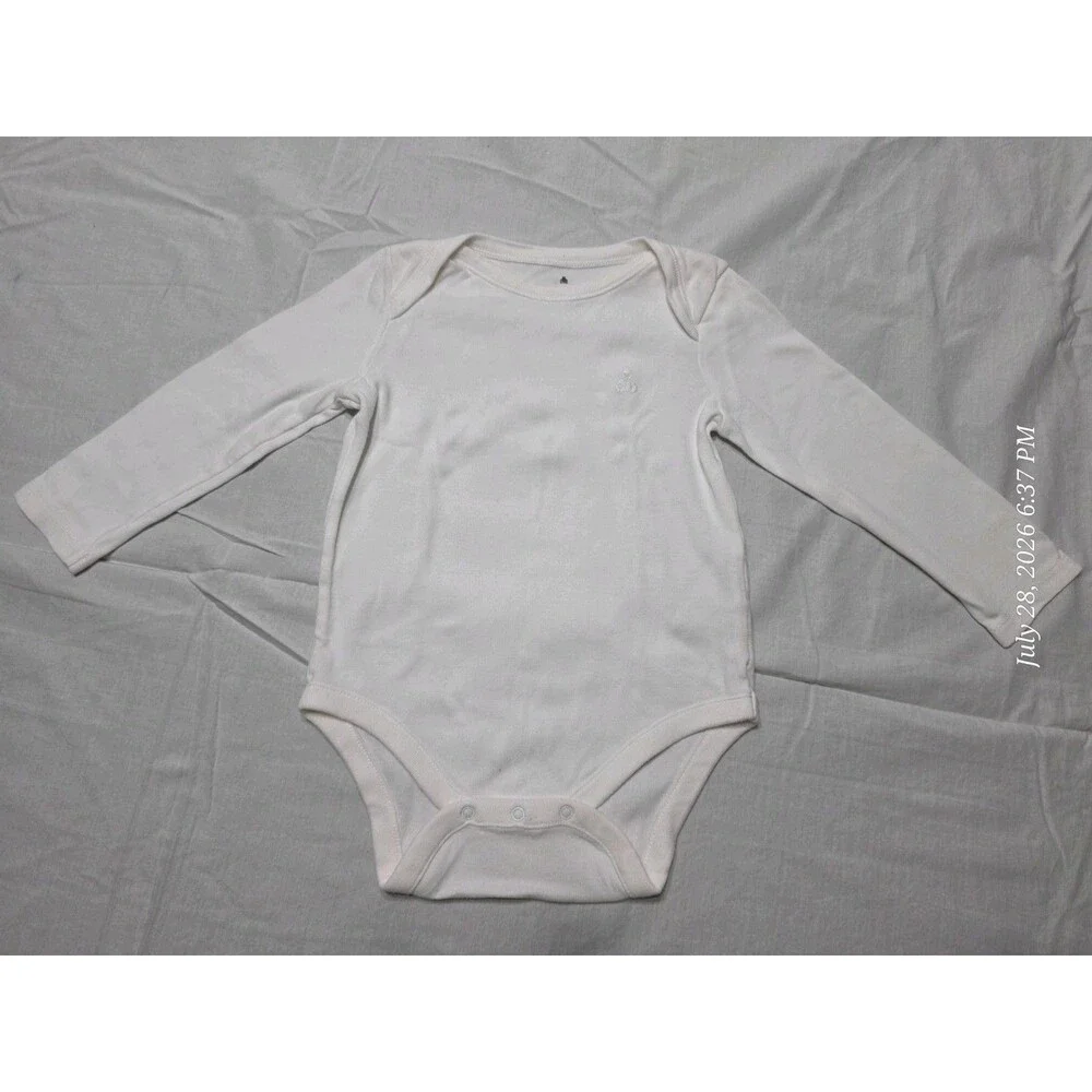 babyGap 18-24 Months White Solid Long Sleeve Cotton Knit Bodysuit One-Piece Snap